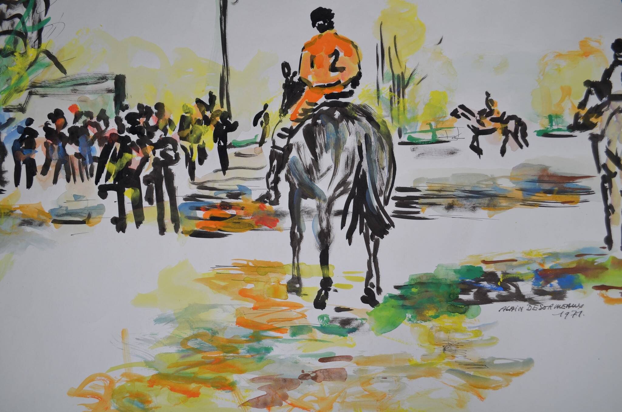 Alain Desormeaux (1931-2010) "The Riders" 1971 Oil on strong paper, signed and dated