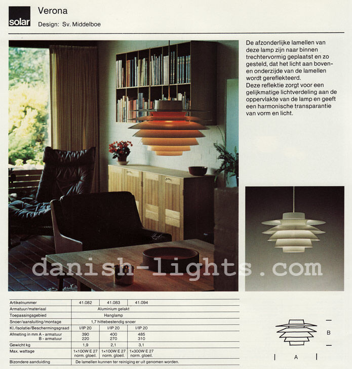 Pendant light "Verona" by Sven Middelboe for Nordisk Solar Compagni. Denmark 1970s.