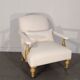 English style armchair in oak and cotton linen fabric