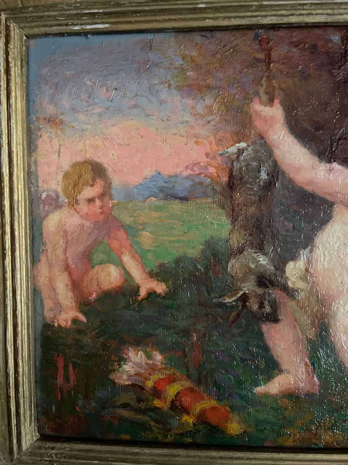 Old painting nineteenth oil on panel "Putti"