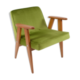 Vintage restored armchair, model 366, designer J. Chierowski, olive velvet