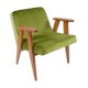 Fauteuil restauré vintage, modèle 366, designer J. Chierowski, velours olive