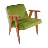 Vintage restored armchair, model 366, designer J. Chierowski, olive velvet