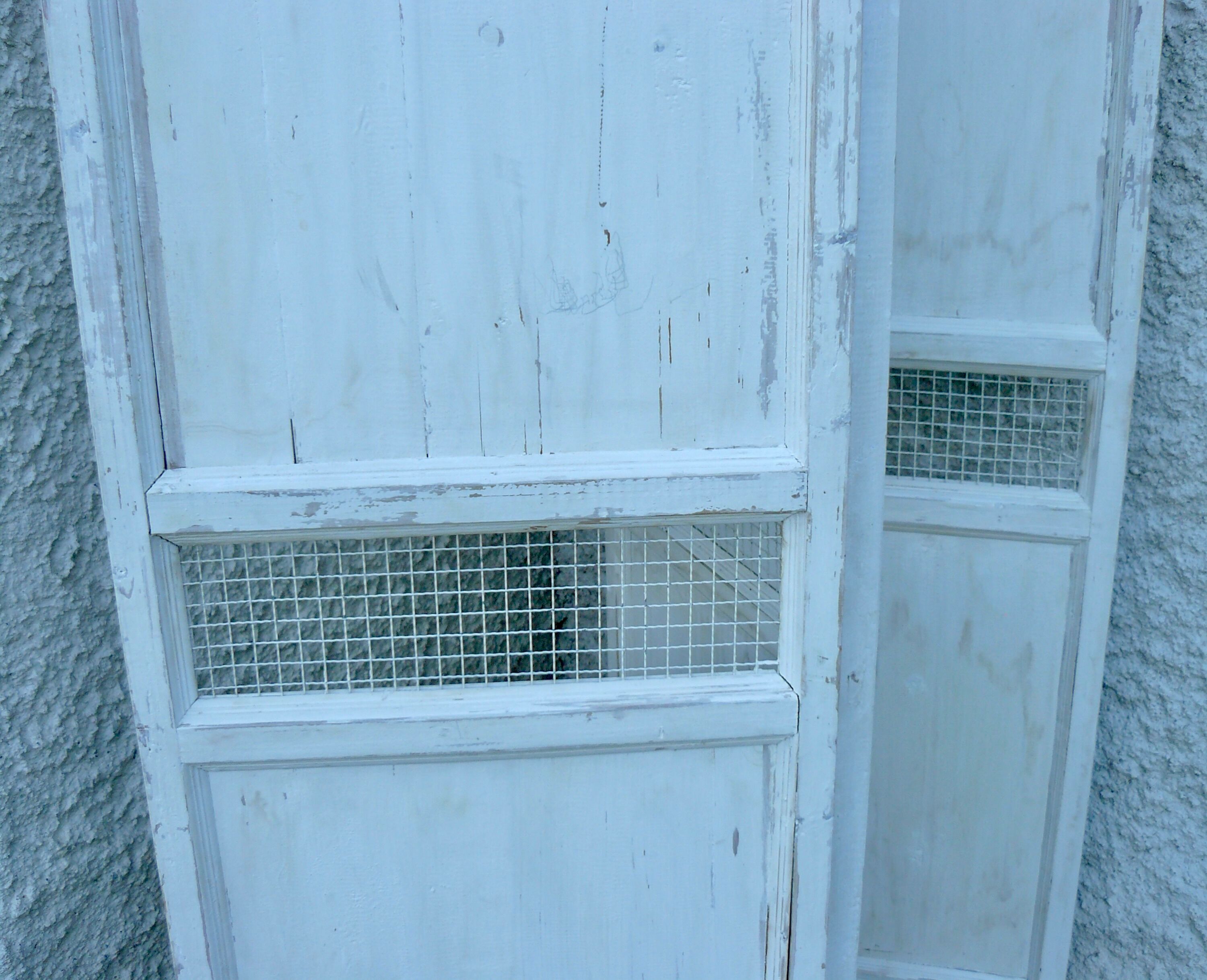 3-panel screen in wood and white painted metal vintage 1970