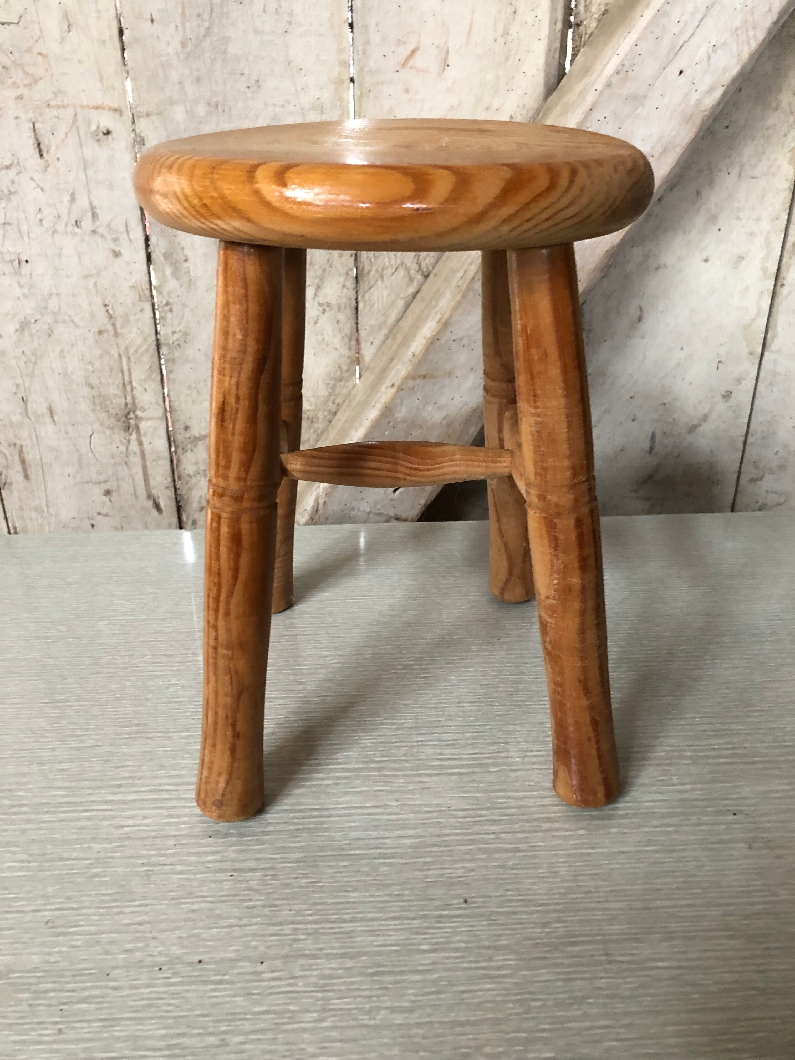 Pair old milking stool door pots light wood vintage