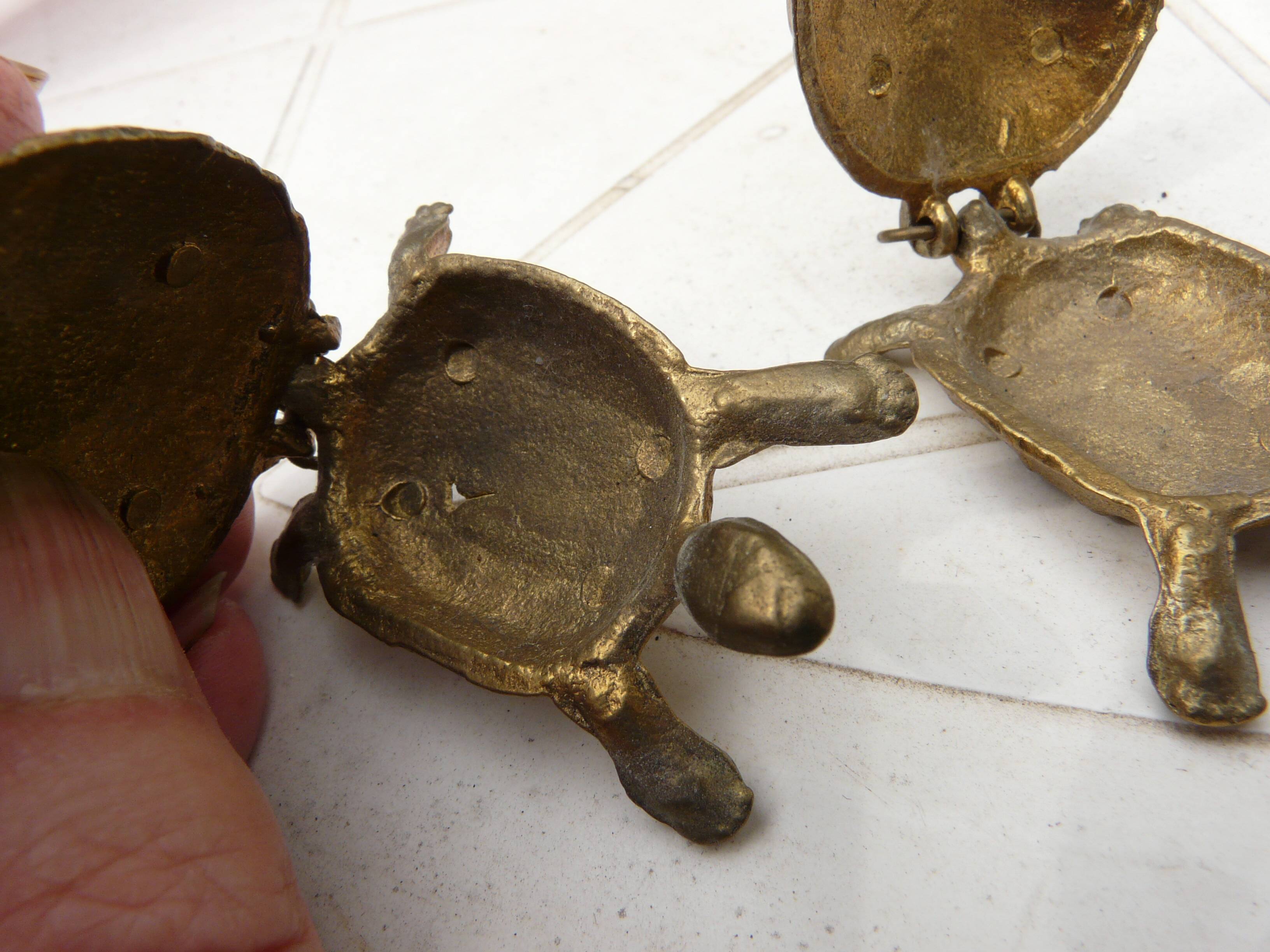 Pair of brass and enameled turtle jewelry box
