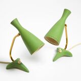 Pair of beautiful green Mid Century Modern Diabolo crow's foot table lamps