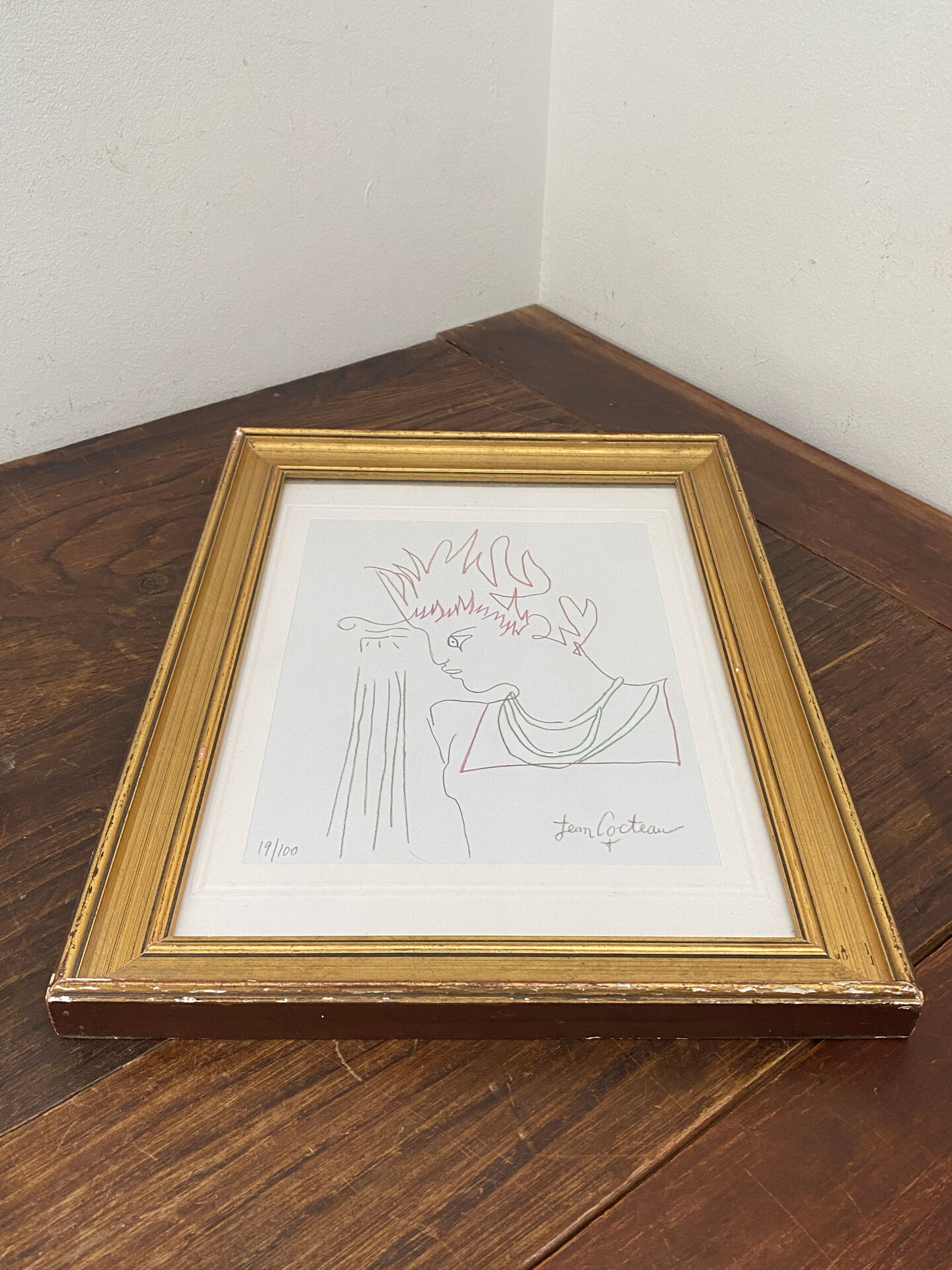 Lithographie, profil, Jean Cocteau