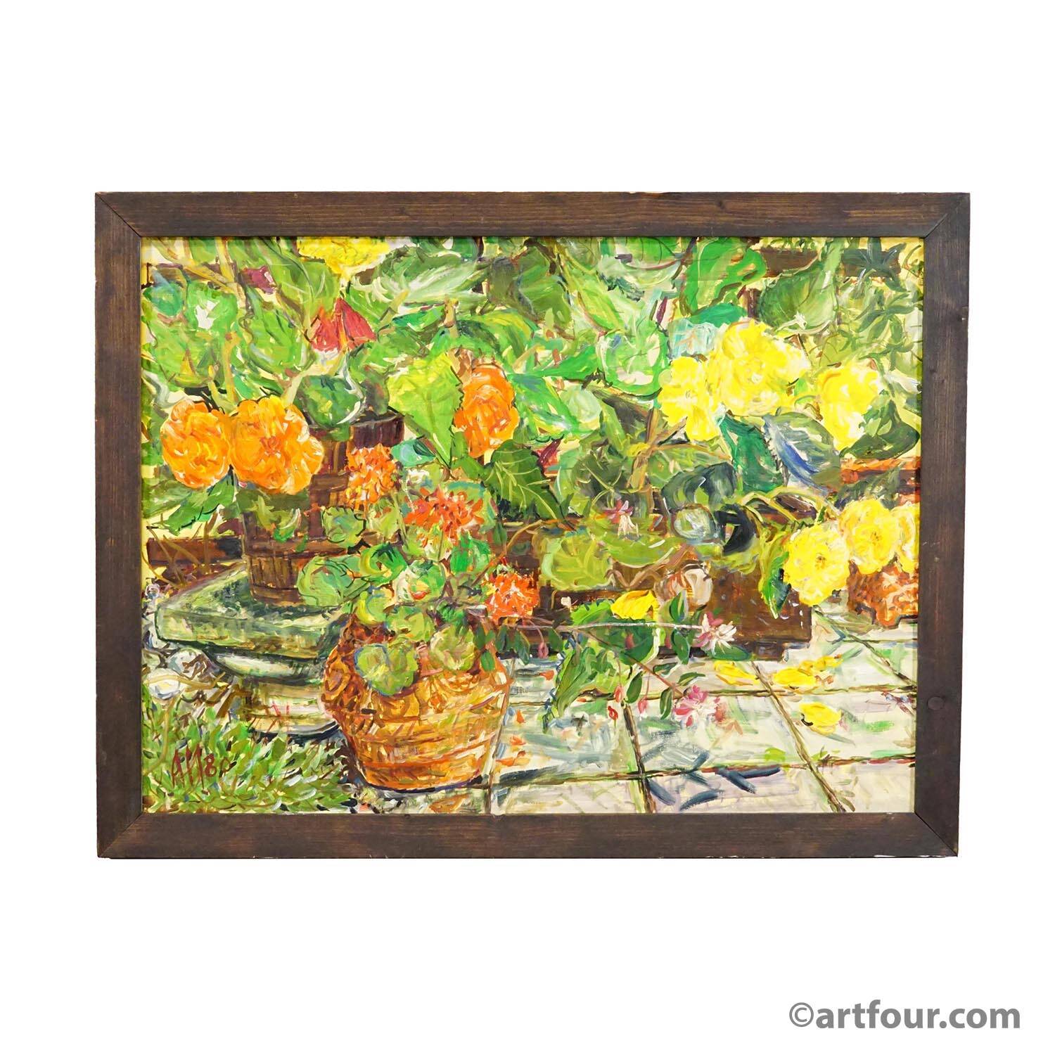 Oil painting by Alexander Michael – Begonias and geraniums, 1980