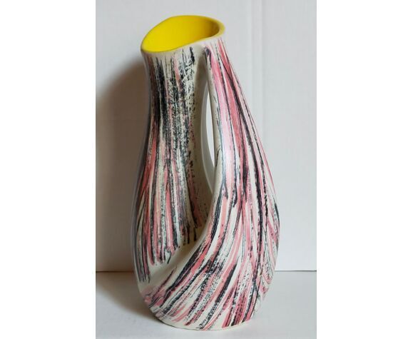 Free-form ceramic vase by R. Dupanier with abstract decoration from the 50s