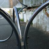 Oval table smoked glass and chrome 70s