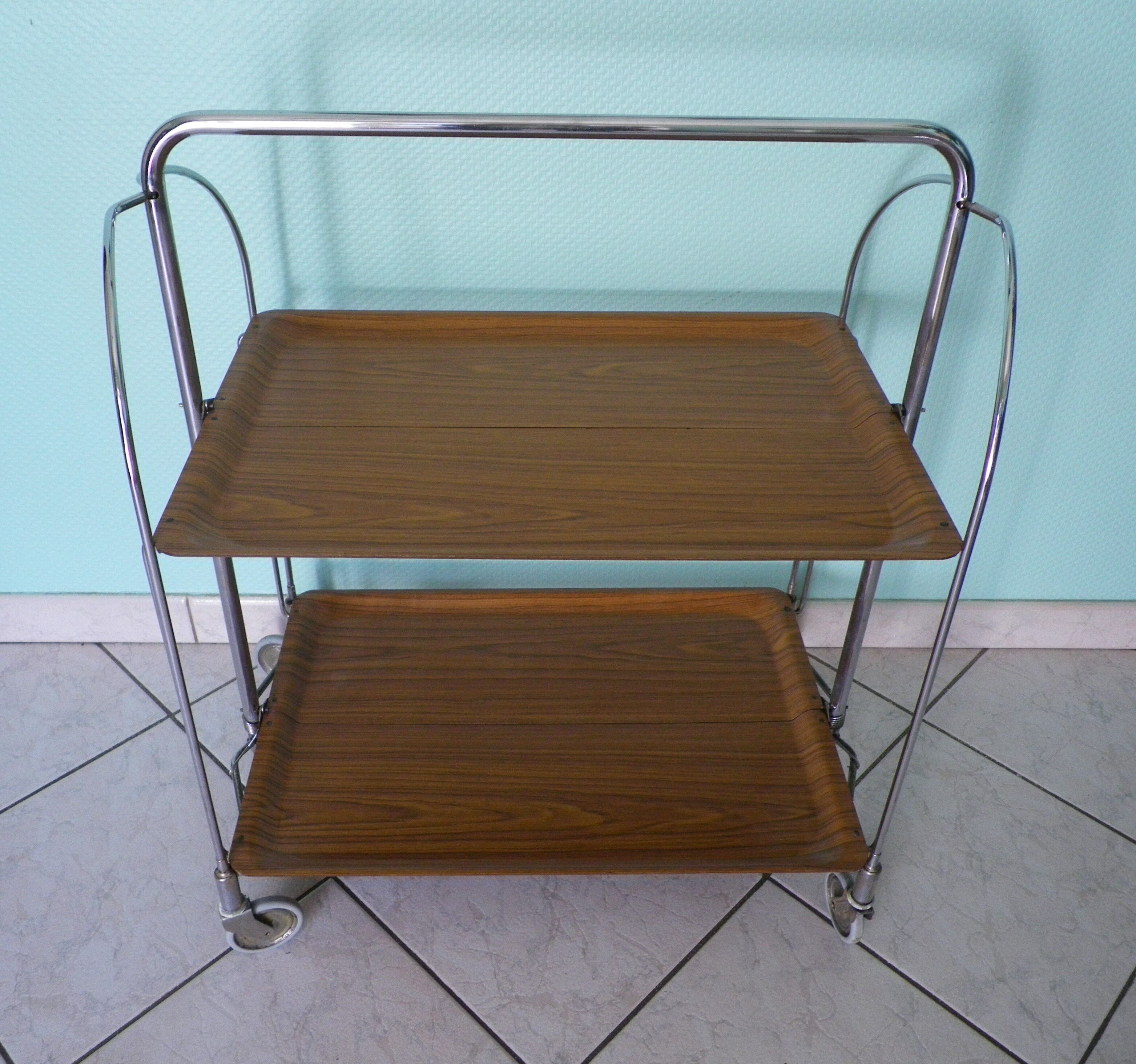 Dessert, extra furniture, folding, on wheels, formica, chrome metal, 60s