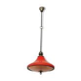 Vintage glass and brass pendant lamp / Italy, 60s