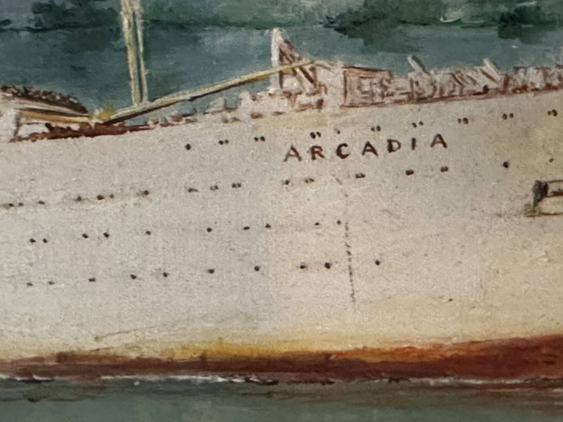 Oil on canvas Alain Chaussois (1950-2018) – Ocean liner Arcadia in the