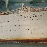 Oil on canvas Alain Chaussois (1950-2018) – Ocean liner Arcadia in the