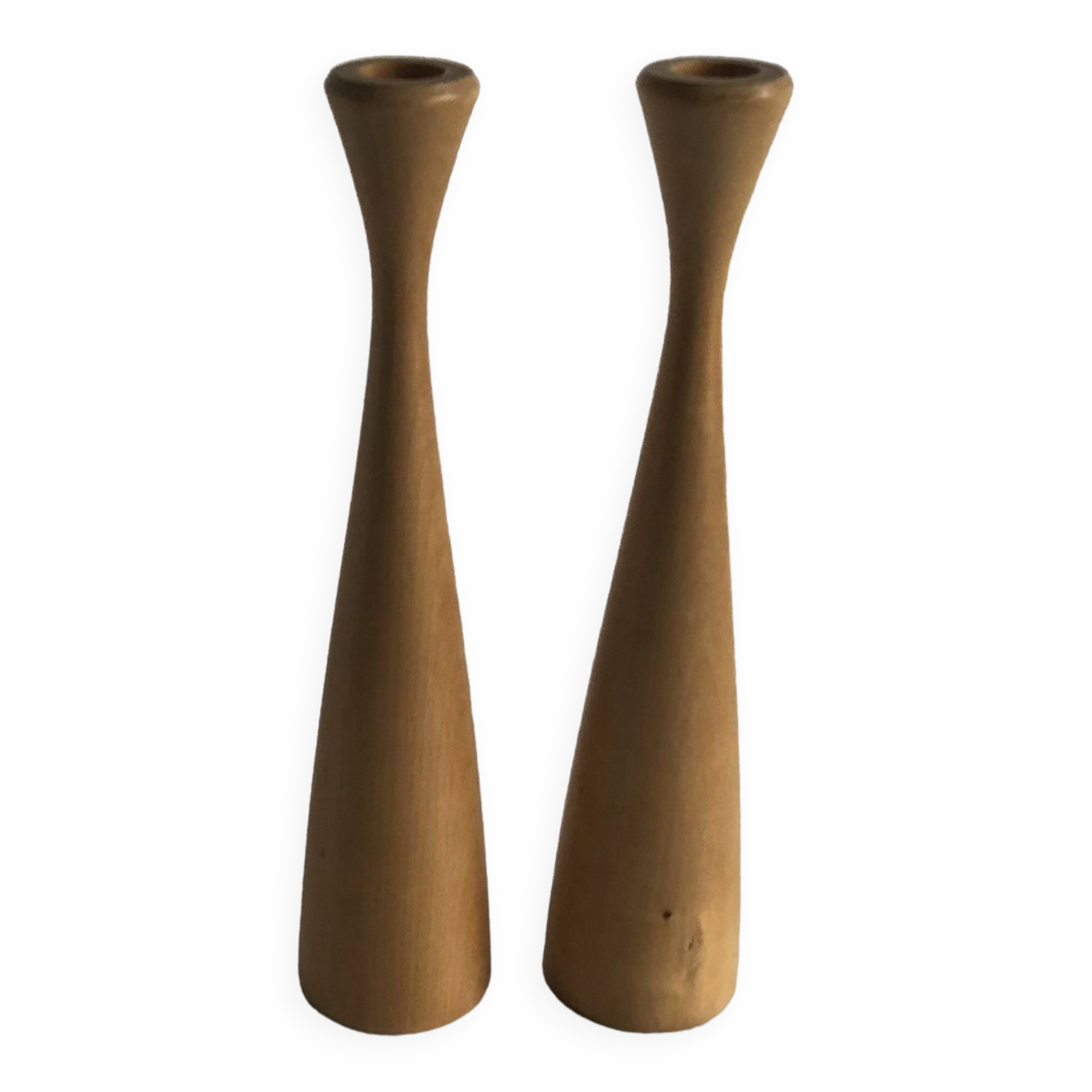 Pair of vintage birch wood candlesticks, Scandinavian design
