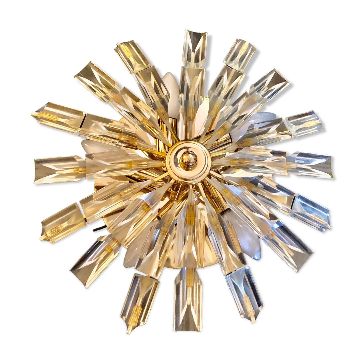 Wall sconce Venini crystal sun with golden structure
