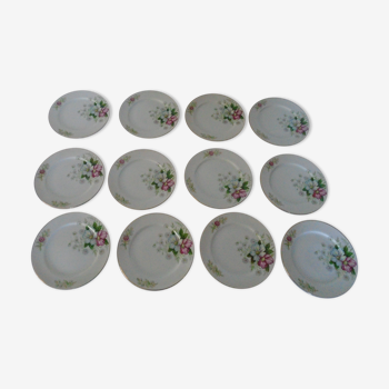 Set de 12 assiettes dessert décor fleurs églantines porcelaine kingswood  aragon