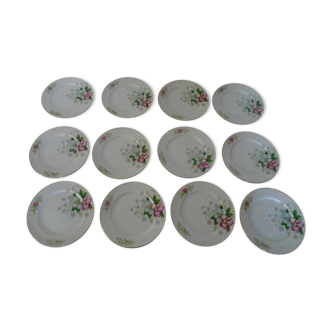 Set de 12 assiettes dessert décor fleurs églantines porcelaine kingswood  aragon