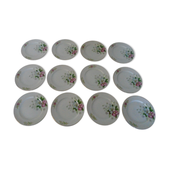 12 assiettes dessert decoration flowers roseglane porcelain kingswood aragon