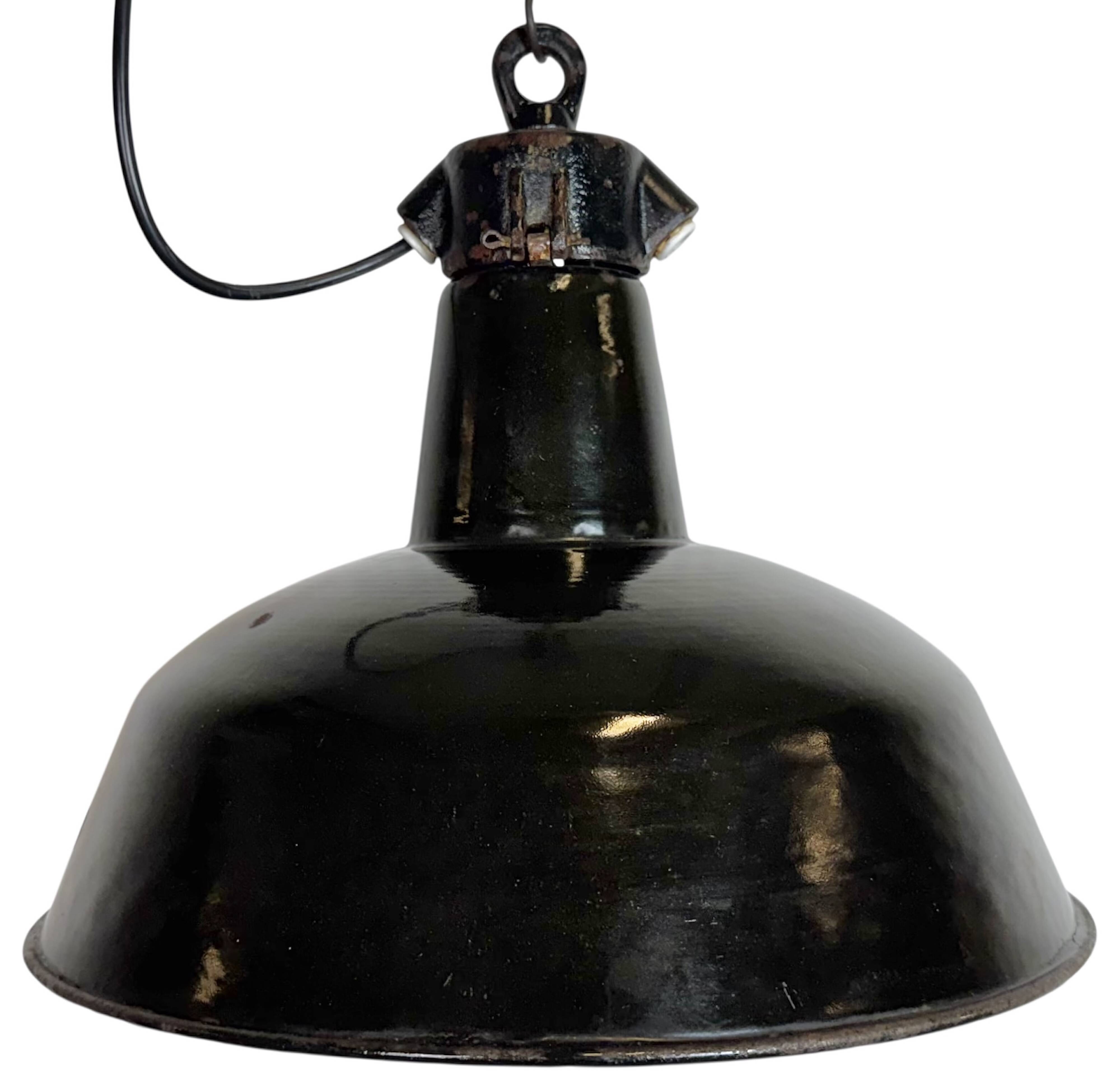 Industrial Black Enamel Factory Lamp with Cast Iron Top, 1950s