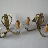 Lot de 2 anciennes appliques électriques veilleuses luminaire en laiton et verre déco rétro