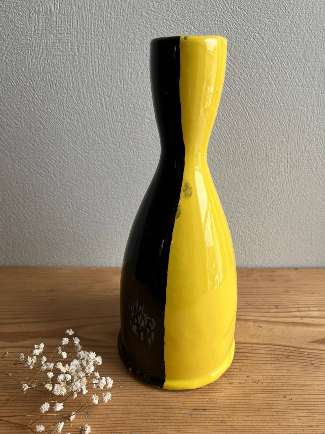 Vintage Vallauris two-tone black and yellow earthenware vase