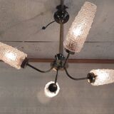Brass chandelier with 4 lights and glass tulips - 1950s/60s