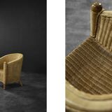 Vintage Mid-Century Italian Modern Boho Rattan Barrel Chair, 1970s