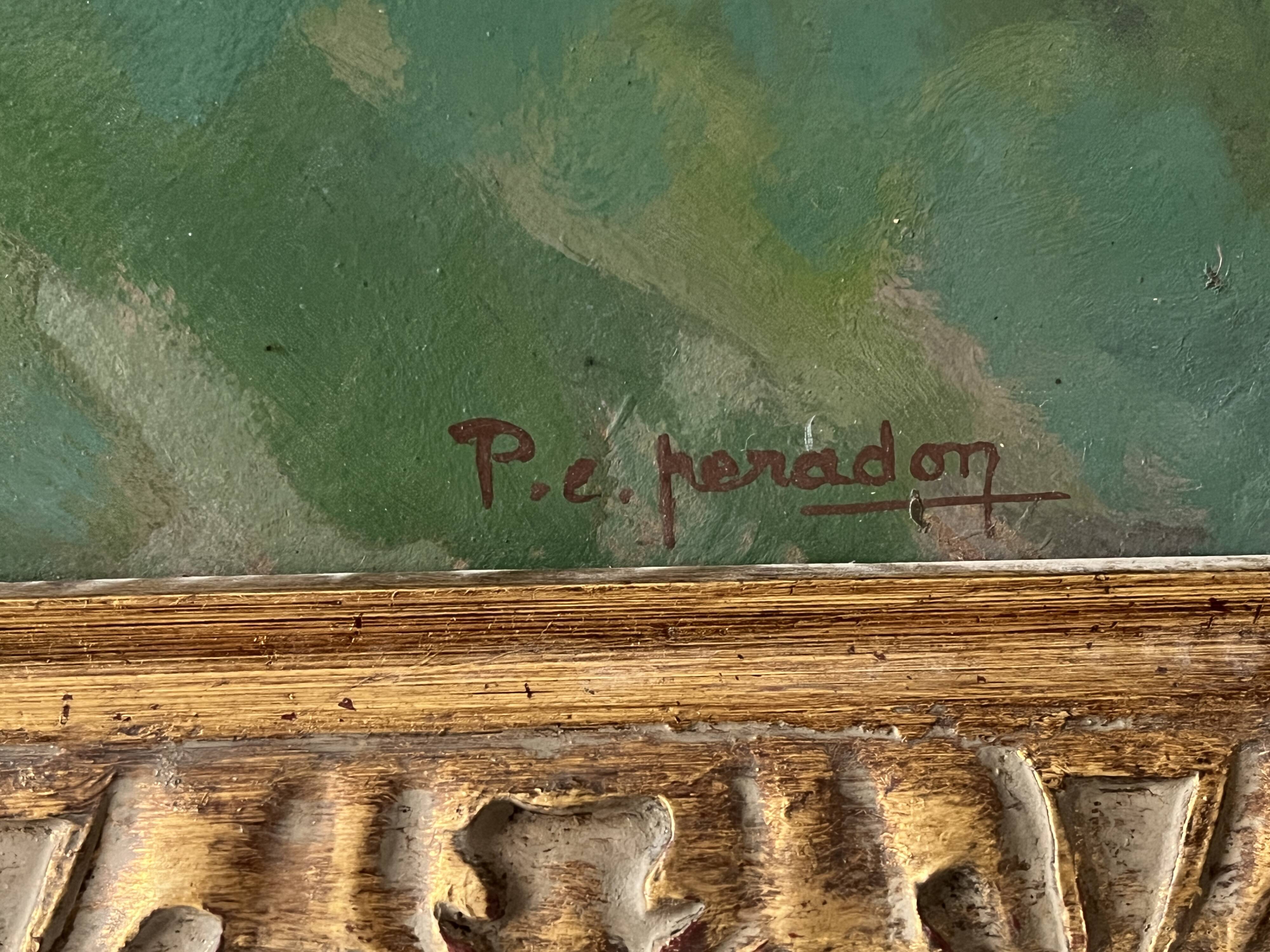 Large oil on panel of a Breton landscape 1950, antique painting signed.