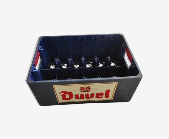Casier caisse range bouteilles de bière en plastique bleu marque duvel ancien