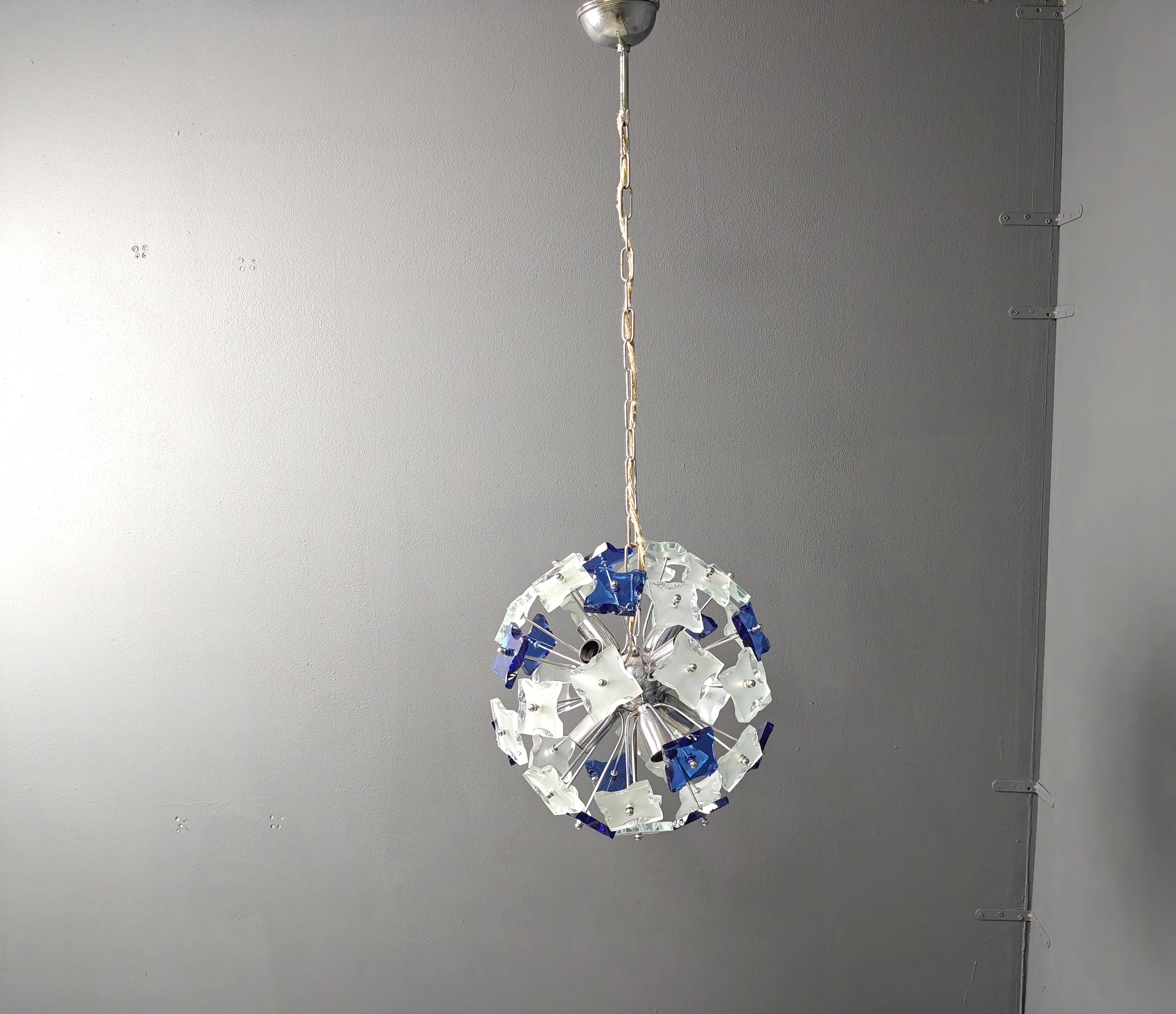 Vintage hammered glass sputnik chandelier, 1970s