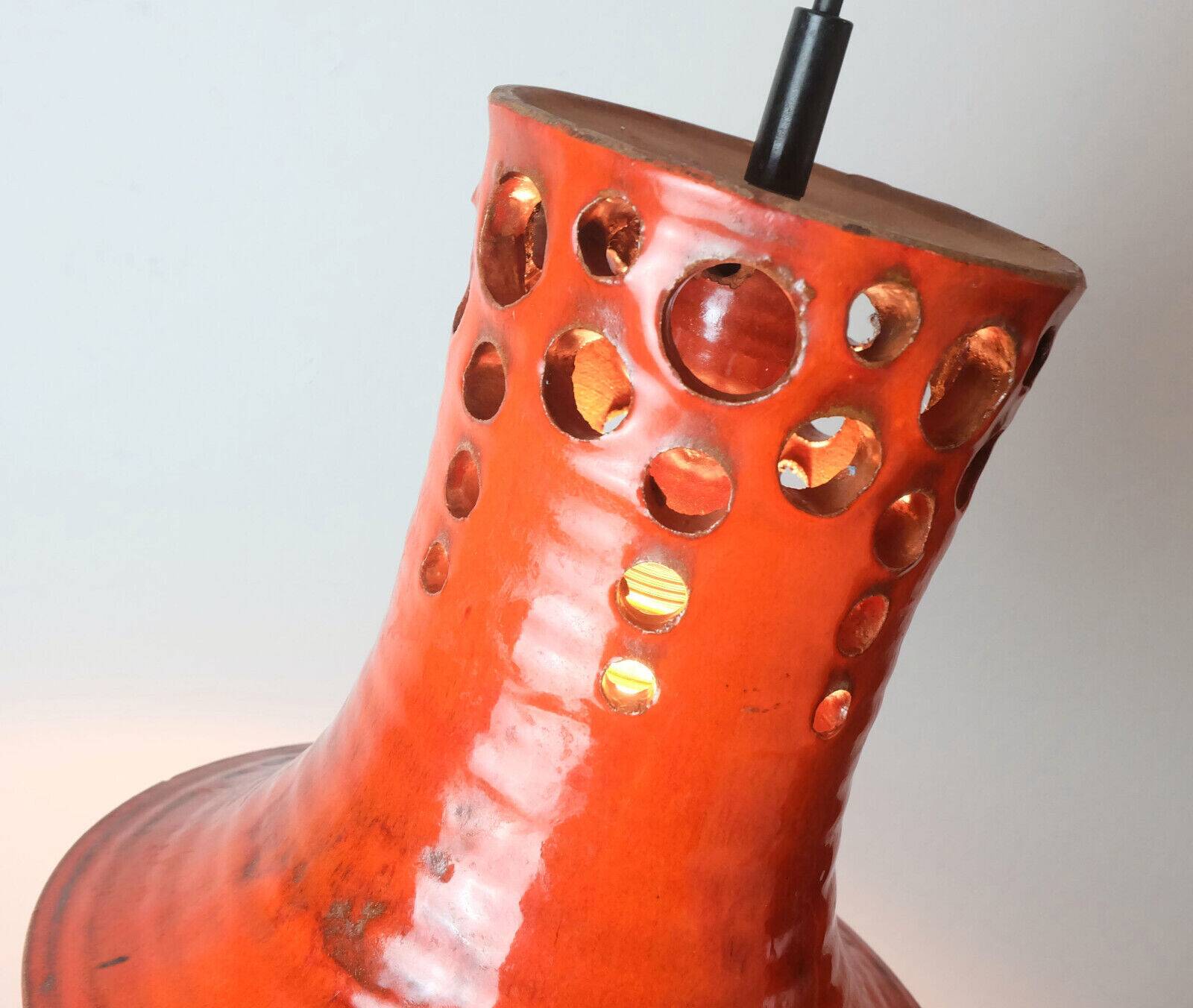 Mid century pendant light with orange ceramic shade 1970s