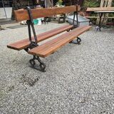 Antique double garden bench from the city of Paris in cast iron and wood