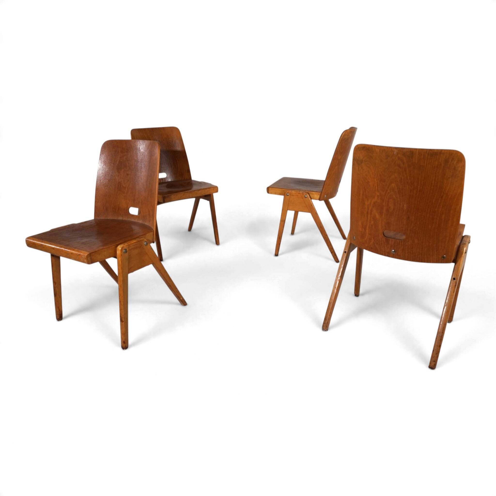 Set of 4 Bauhaus-inspired dining chairs, stackable, 1950