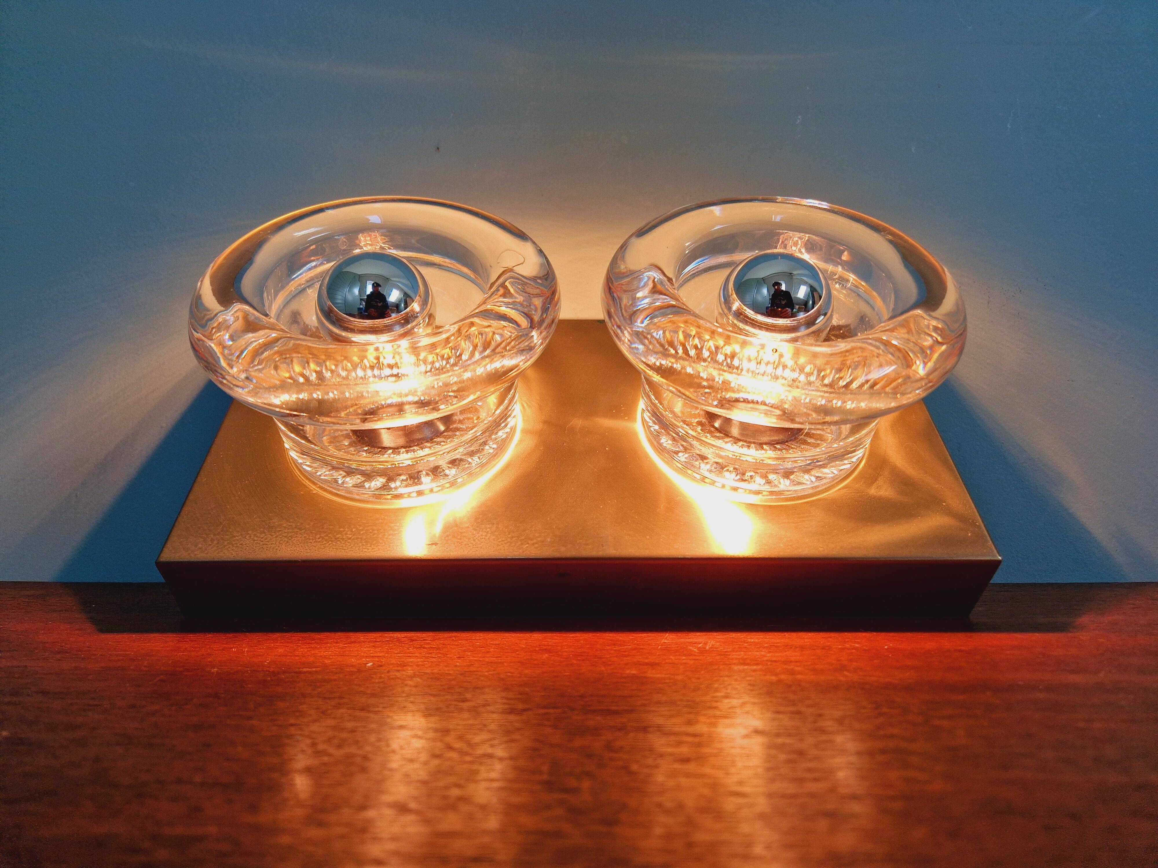 Double wall light in brass and glass, Space Age style, Cosack, 1970