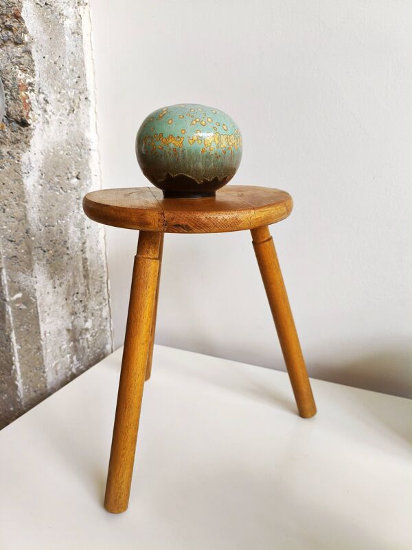 Tabouret tripode bois massif dans le goût Perriand