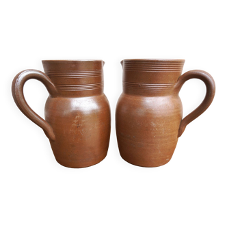 Pair of berry stoneware pitchers "number 6"