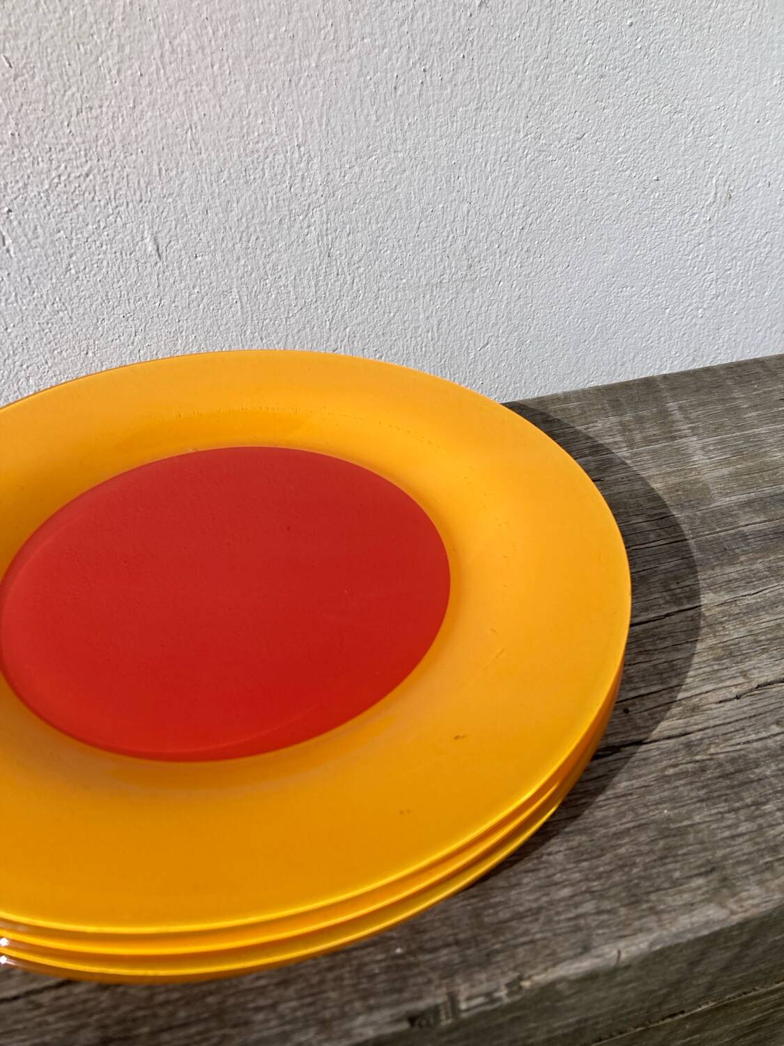 10 yellow and orange glass dinner plates