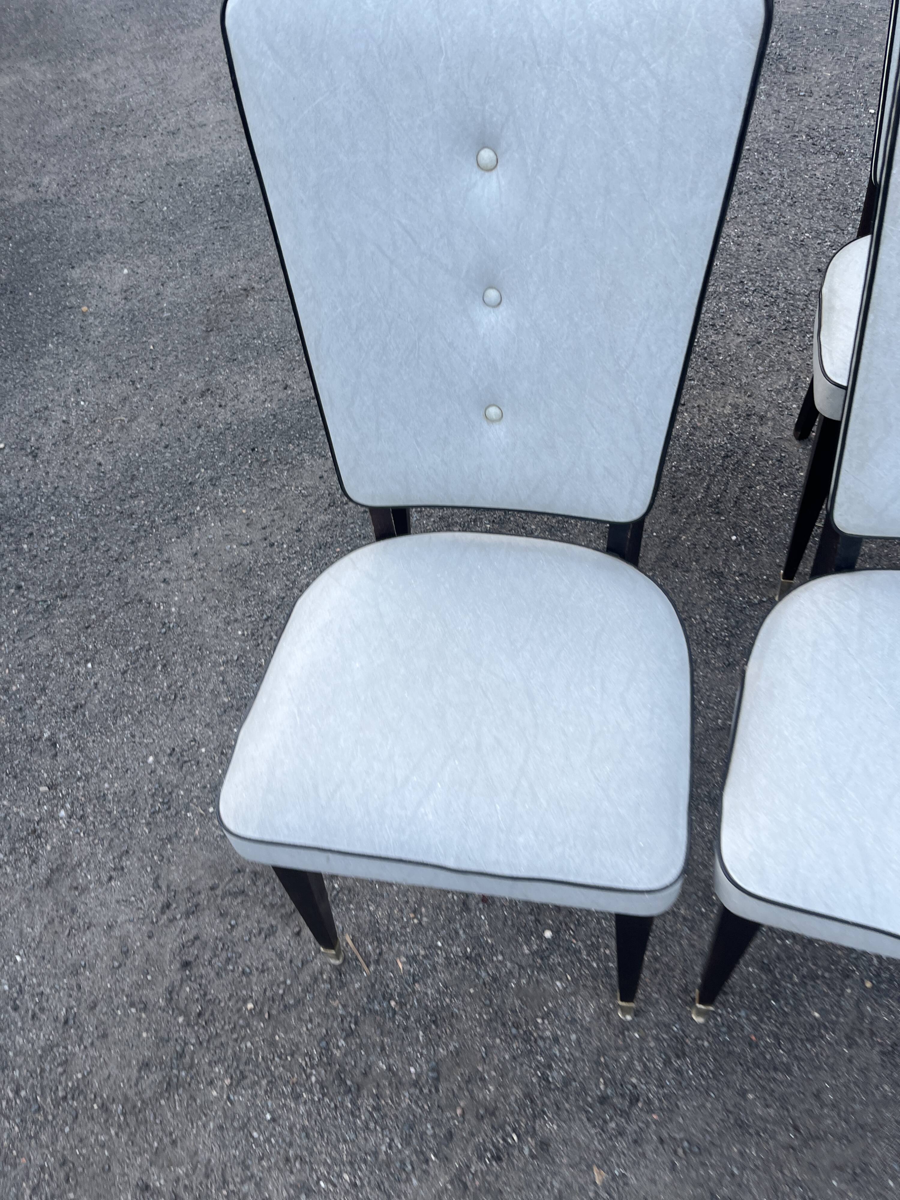 Set of 6 vintage chairs from the 50s-60s – Blue faux leather – Tapered legs