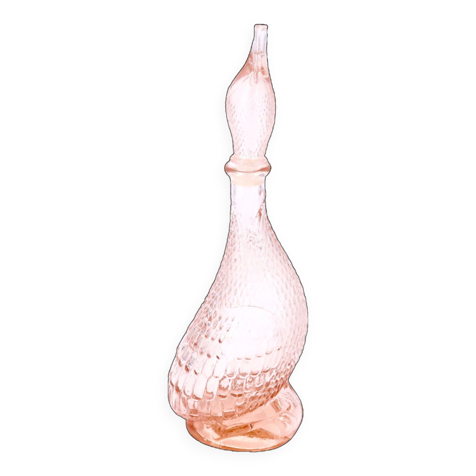 Empoli pink glass duck bottle, 1960s