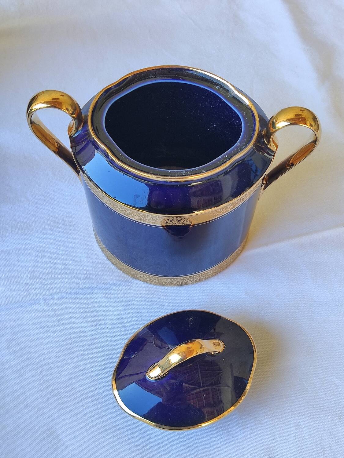 Limoges porcelain coffee service - Egle - Oven blue and gold -