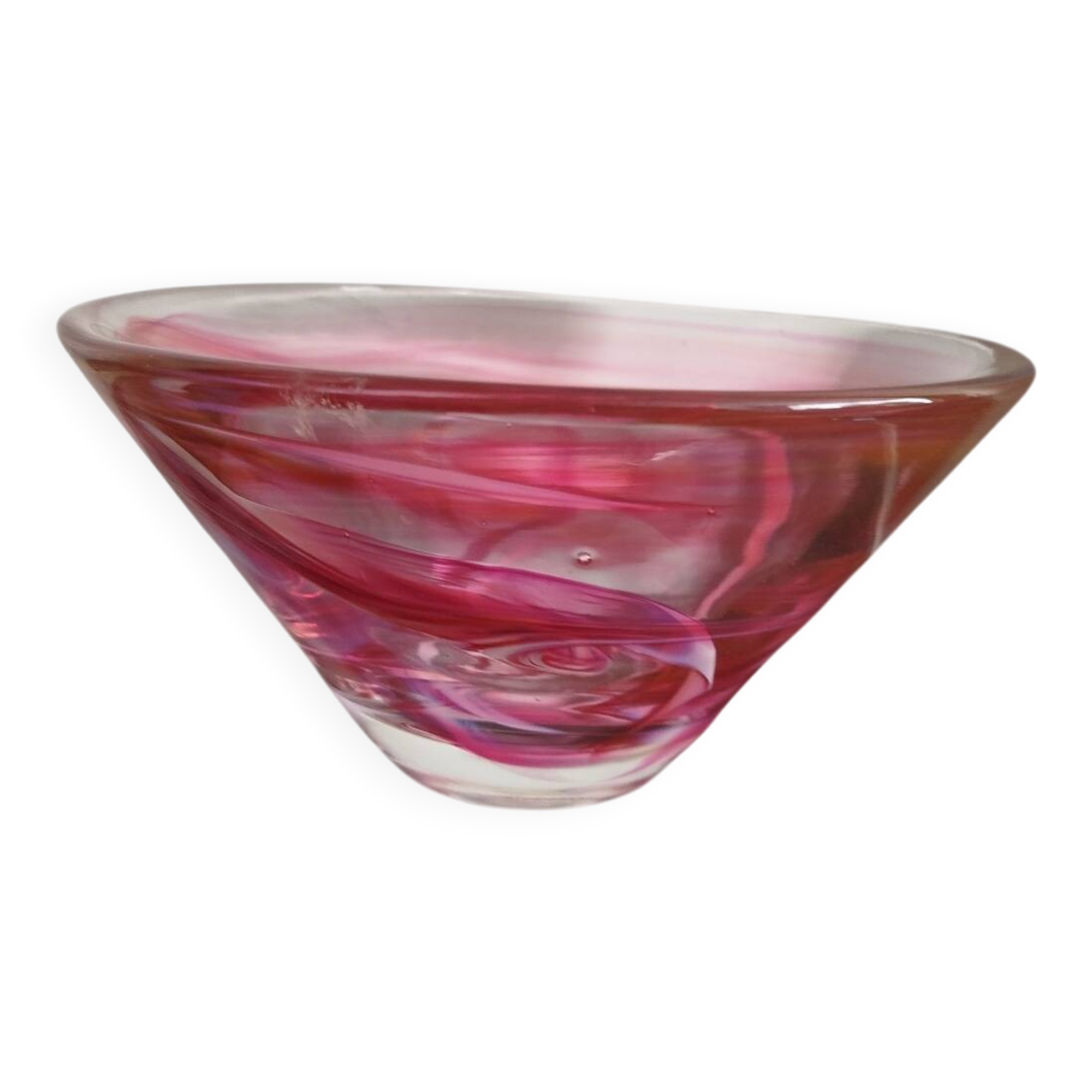 Large salad bowl / bowl in blown glass - pink and purple tones