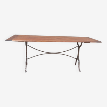 Grande Table de bistrot pieds fonte plateau merisier