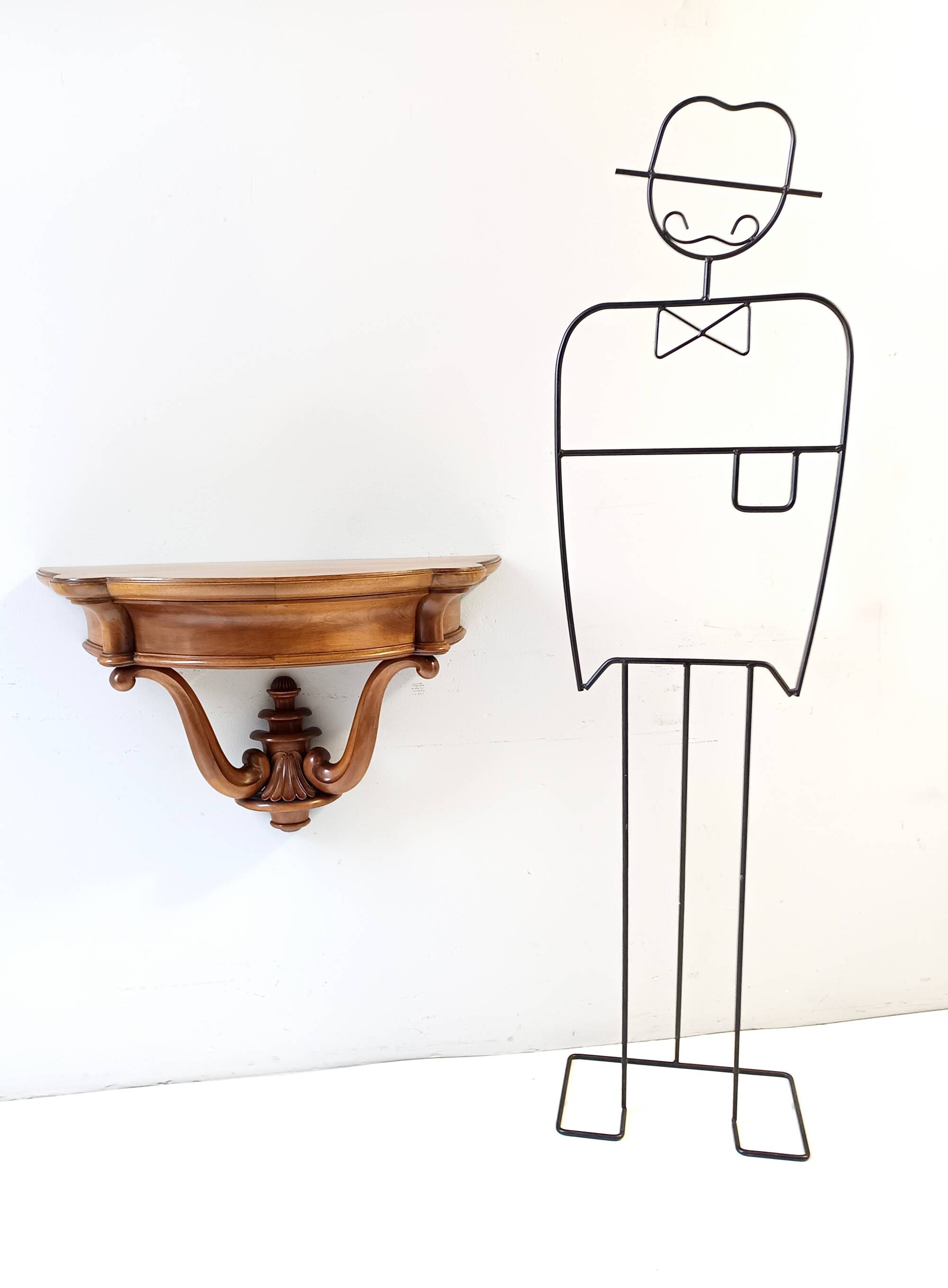 Solid Walnut Wall-Mounted Console Table, Italy