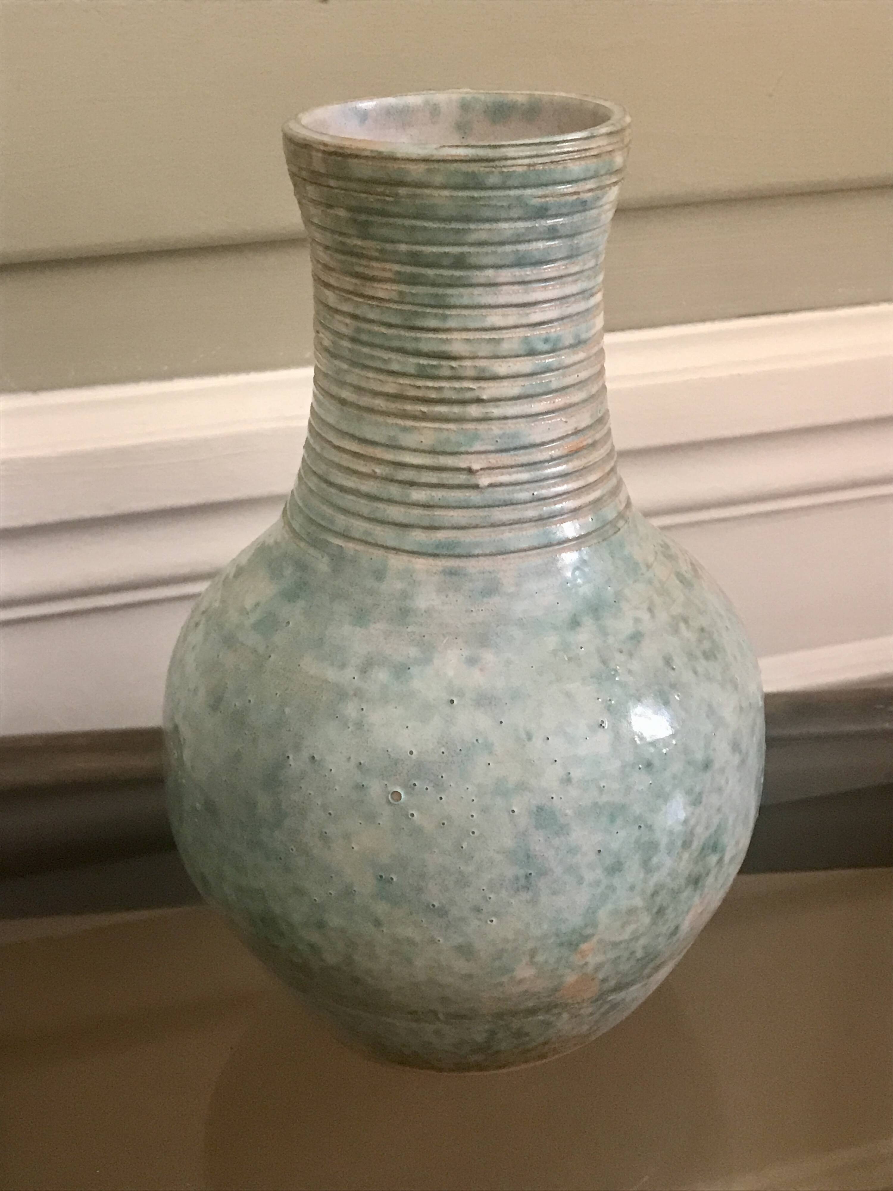 Antique turquoise terracotta vase