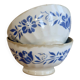 Paire de bols vintage en faïence décor bleu fleuri