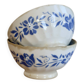 Pair of vintage bowls in earthenware with blue floral decoration.