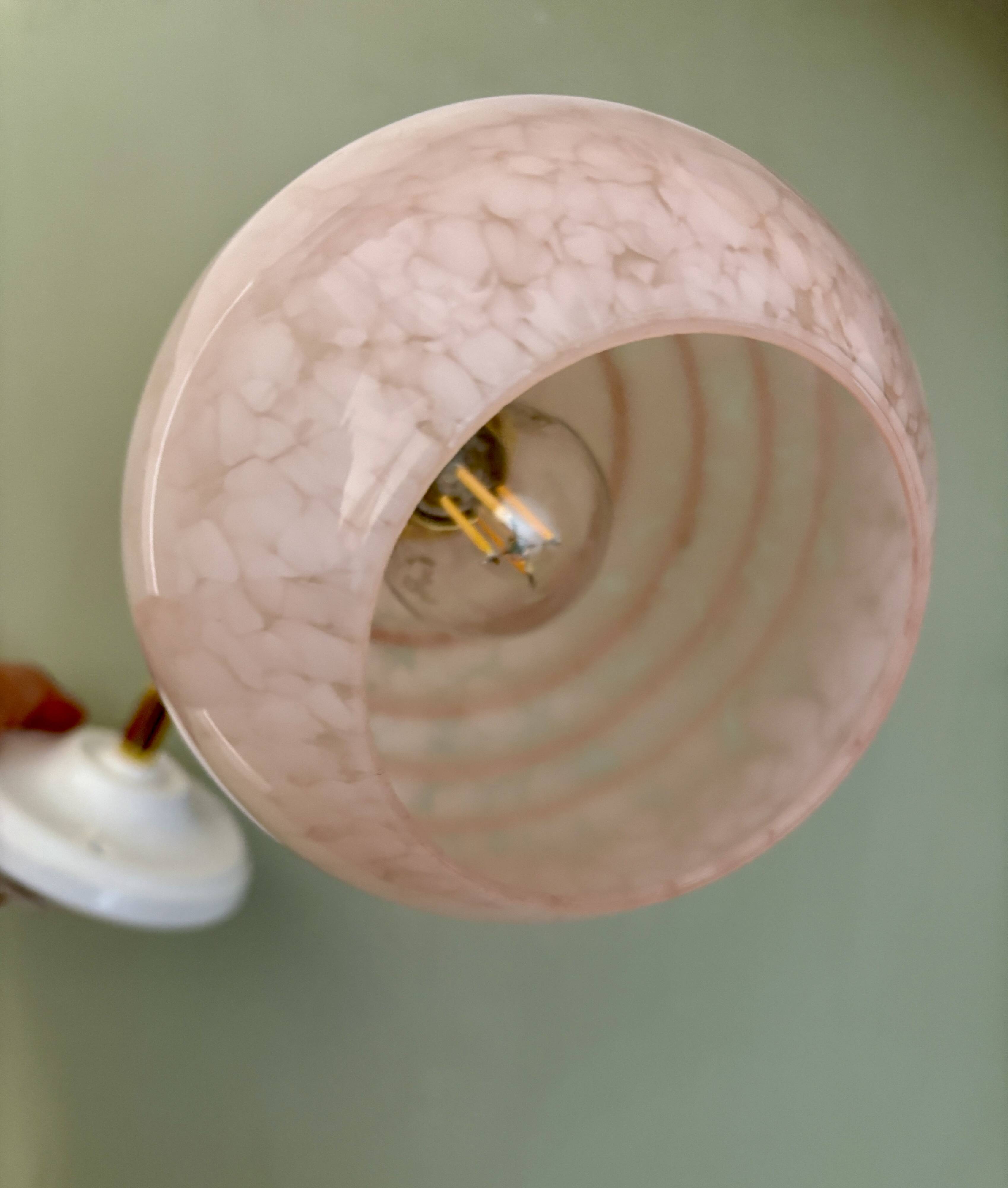 Vintage angled globe wall light in pink Clichy glass