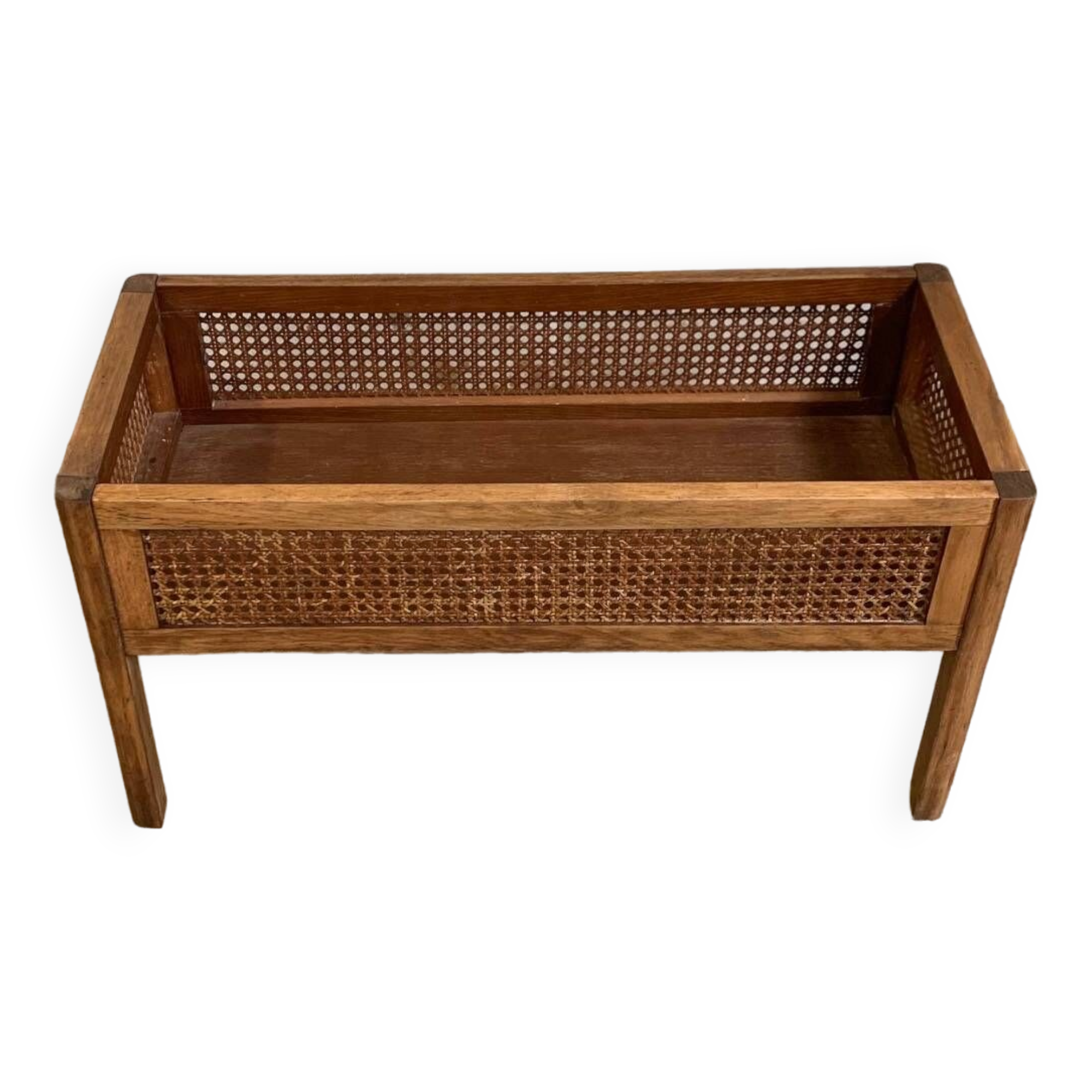 Vintage wooden and cane planter